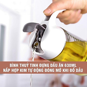 Mua Bình Thủy Tinh Đựng Dầu Ăn 630ml Nắp Hợp Kim Tự Động Đóng Mở Khi Đổ Dầu