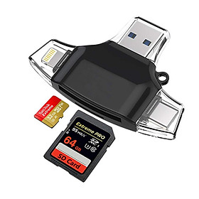 Fun 4-in-1 Card Reader for Lightning+Micro USB+USB3.0+Type-C Interface for iPhone iPad Android Mac Smartphones