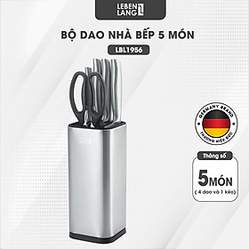 Bộ dao kéo 5 món Lebenlang LBL1956 gồm 4 dao và kéo, chất liệu thép không gỉ, tay cầm chống trơn trượt - hàng chính hãng - Bộ dao LBL1956