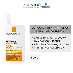 Sữa chống nắng mỏng nhẹ lâu trôi giúp bảo vệ da tối ưu khỏi tia UVA dài La Roche-Posay Anthelios Uvmune 400 Invisible Fluid 50ml