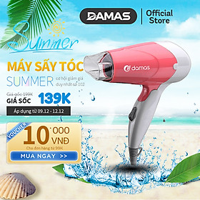 Máy Sấy Tóc Damas JT3377 (Chính Hãng) - Tay cầm gấp gọn tiện dụng, chế độ bảo vệ nguồn điện, tự động ngắt nguồn chống cháy thiết bị