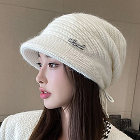 Mũ Nón len nữ nam beret lưỡi trai 2 lớp dệp kim thời trang Hàn Quốc màu trắng DN19121640