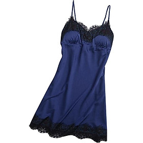 Phụ Nữ Silky Nightgown Đồ Lót Gợi Cảm Không Tay Ren Renise Nightdress