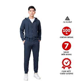 Bộ nỉ hoddie có mũ nam dài tay ALIGRO chất liệu nỉ 100% cotton màu navy