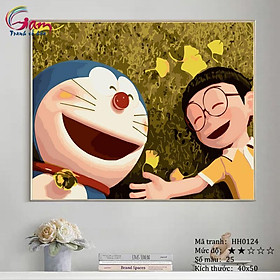 Mua Tranh tô màu theo số sơn dầu số hóa Tranh hoạt hình Anime Tình bạn Doraemon và Nobita mã HH0124