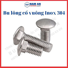 50 con Bu lông đầu tròn cổ vuông inox 304 M8x15 (mm), bulong inox, bu lông cổ vuông chất liệu Inox 304