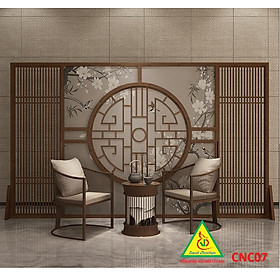 Bình phong gỗ khung tranh cắt CNC cho phòng khách, nhà bếp, nhà hàng, spa CNC07 - Nội thất lắp ráp Viendong Adv