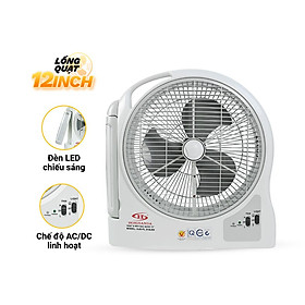 Quạt sạc tích điện dạng hộp AC&DC 12 inch Honjianda FL323/FL313 1-2 bình - có đèn LED & USB - Hàng chính hãng