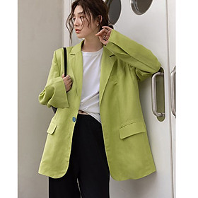 Áo vest, blazer nữ Linen thô Premium form rộng ve vuông túi bổ nắp ArcticHunter, thời trang thương hiệu chính hãng