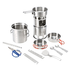 Bộ Nồi Xoong Thép Không Gỉ Dùng Trong Cắm Trại Ngoài Trời (10 Cái)