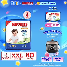 Tã/bỉm quần Huggies Skin Care Mega Jumbo XXL76+4 miếng với tràm trà dịu da