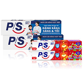 Combo Gia Đình 2 Kem Đánh Răng P/S Ngừa Sâu Răng Vượt Trội 240G Và 2 Kem Đánh Răng P/S Trẻ Em Hương Dâu