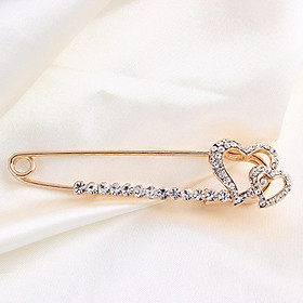 Rhinestone Double Heart Safety Pin Brooch Collar Lapel Valentine Jewelry
