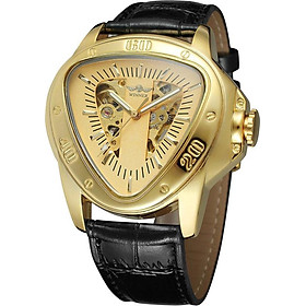 Winner Fashion Sports Triangle Dial Golden Skeleton Mysterious Watch Men Luxury Automatic Mechanical Wrist Watches