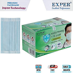 Khẩu trang y tế EXPER 3 lớp kháng khuẩn giành cho người lớn hộp 50 cái tiết kiệm. Sản phẩm khẩu trang y tế cao cấp, quai đeo tai công nghệ Nhật êm ái, ôm khít mặt và không đau tai