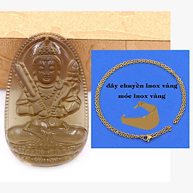 Mặt Phật Hư không tạng đá obsidian ( thạch anh khói ) 5 cm kèm dây chuyền inox vàng - mặt dây chuyền size lớn - size L, Mặt Phật bản mệnh