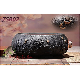 Bếp Điện Hồng Ngoại Đun Ấm Tetsubin - Vỏ Đúc Gang Thủ Công -Họa Tiết Tam Ngư Chầu Nguyệt - Công Suất 1500w