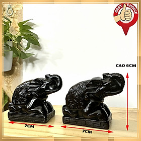 Cặp 2 tượng voi đá trang trí phong thủy bàn làm việc - Cỡ mini - Cao 6cm - Màu nâu đen