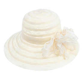 Summer Lady Wide Brim Lace Cap Sun Hat Wedding Tea Party Church Cap Foldable
