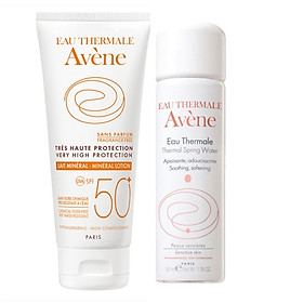 Combo Kem Chống Nắng Cho Da Nhạy Cảm Avène Very High Protection Mineral Lotion SPF 50+ (100ml) Và Nước Khoáng Làm Dịu, Chống Kích Ứng Da Avène Thermal Spring Water A1ATW1 (50ml)