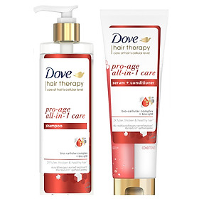 Combo Dầu gội và Kem Xả Serum 2 trong 1 Dove Pro-age Tóc phồng dày và Ngăn lão hóa 380ml, 230 ml