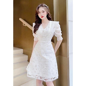 Đầm Thiết Kế V56 Chất Liệu Vải Ren Cao Cấp Phối Tơ - Váy Thiết Kế Thanh Lịch, Sang Trọng