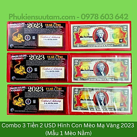 Mua Combo 3 Tờ 2USD Hình Con Mèo Mạ Vàng 2023 (Mẫu 1 Mèo Nằm)  kích thước: 16cmx8cm  màu vàng - SP005884