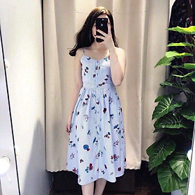 Đầm 2s thô lụa kẻ hoa xanh siêu hót