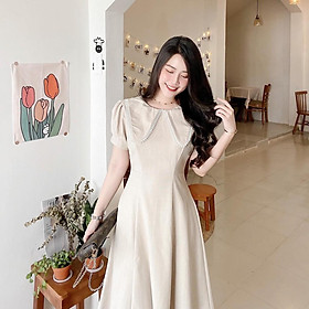 ĐẦM DỰ TIỆC COTTON MỊN CỔ BÈO PHỐI REN TAY PHỒNG DÁNG MAXI-hình thật shop chụp