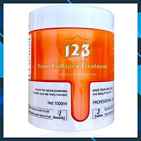 Dầu hấp ủ lụa tóc 123 Nano Collagen Treatment siêu mượt tinh chất dừa (New màu cam) 1000ml