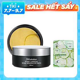 Mặt Nạ Xóa Thâm Quầng Mắt Và Ngăn Ngừa Nếp Chân Chim JM Solution Honey Luminous Royal Propolis Eye Patch Black 90g/60pcs + Tặng Kèm 1 Mặt Nạ Dưỡng Da Dưa leo 3W Clinic