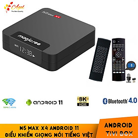 Android tivi box MAGICSEE N5 MAX X4 Ram 4G Android 11 điều khiển giọng nói kiêm bàn phím chuột bay có đèn nền dual wifi 2 băng tần bluetooth S905X4 cài sẵn phim, truyền hình cáp miễn phí vĩnh viễn cáp miễn phí vĩnh viễn - Hàng nhập khẩu 