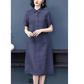 Đầm suông công sở linen cổ sơ mi 2 túi sườn trẻ trung