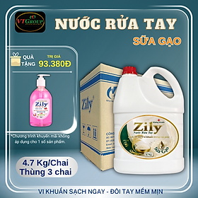 Nước rửa tay Zily chai 4.7Kg ( 3 chai/ thùng ) - Tặng 1 Chai Nước Rửa Tay Zily 500Gr