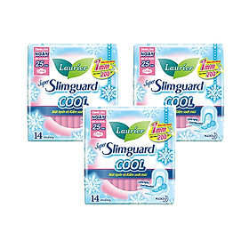 Combo 3 gói Băng Vệ Sinh Ban Ngày Laurier Super Slimguard Cool Mát Lạnh - Kiểm Soát Mùi Siêu Mỏng Cánh 1mm (25cm-14M)