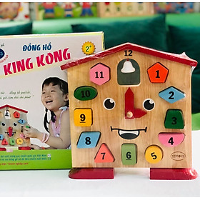 Đồ chơi Đồng hồ Kingkong cho bé học màu sắc hình khối xem giờ xinh xắn - Đồ chơi gỗ an toàn