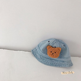 Mũ bucket, mũ tai bèo vải denim đính gấu bông phong cách vintage cho bé MH105 Mimo Baby