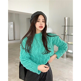 Áo sweater len cao cấp màu xanh chất dày dặn cho nữ 