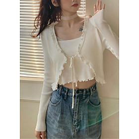 Set Áo Croptop Bèo Len Tăm Buộc Nơ Ngực Cực Xinh