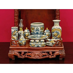 Mua Bộ ban thờ thần tài  men rạn cổ  họa tiết đắp nổi thủ công. Gốm sứ Bát Tràng cao cấp.