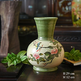 Lọ hoa gốm sứ Bát Tràng cao cấp vuốt tay độc   bản vẽ tay mẫu 23