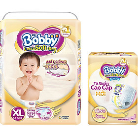 Tã Dán Bobby Extra Soft Gói Đại XL27 (27 Miếng) + Tặng thêm 6 miếng
