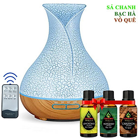 Máy Xông Tinh Dầu Tặng 3 Tinh Dầu Sả Chanh  Bạc Hà  Quế. Máy Khuếch Tán Tinh Dầu Có Remote Điều Khiển Từ Xa Chuyên Dụng Xông Tinh Dầu Cho Phòng Lớn - N