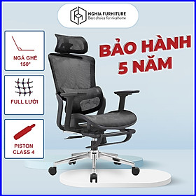 Ghế công thái học Nghiafurniture Mirai - Tối ưu về giá, tối đa tính năng, ngả lưng 150 độ, có gác chân, piston class4