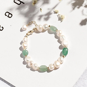 Vòng Tay Hạt Trai Nước Ngọt Mix Đá Xanh Dễ Thương - Trường Thịnh Ngọc Trai