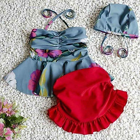 Bộ bơi áo bơi bé gái set 3 gồm áo mũ váy liền quần 18 đến 23kg