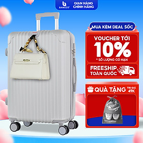 Vali du lịch BAMOZO 8801 MÀU BẠC size 20/24, vali kéo nhựa được bảo hành 5 năm.