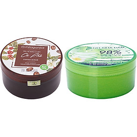 Bộ Sản Phẩm Làm Sạch, Dưỡng Ẩm và Sáng Da Milaganics: Tẩy Tế Bào Chết Cà Phê 280g và Gel Nha Đam 300ml (580g/ Bộ)