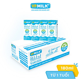 Sữa tươi UHT Đà Lạt True Milk VPMilk KHÔNG ĐƯỜNG hộp 180ml (Thùng 48 hộp)