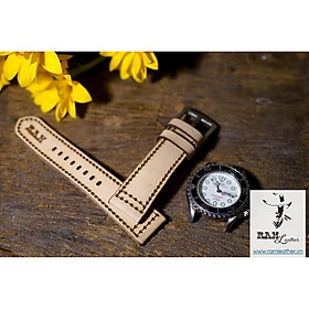 Dây đồng hồ RAM Leather da bò vegtan ý handmade – RAM pilot vegtan trắng (tặng khóa, chốt, cây thay dây)